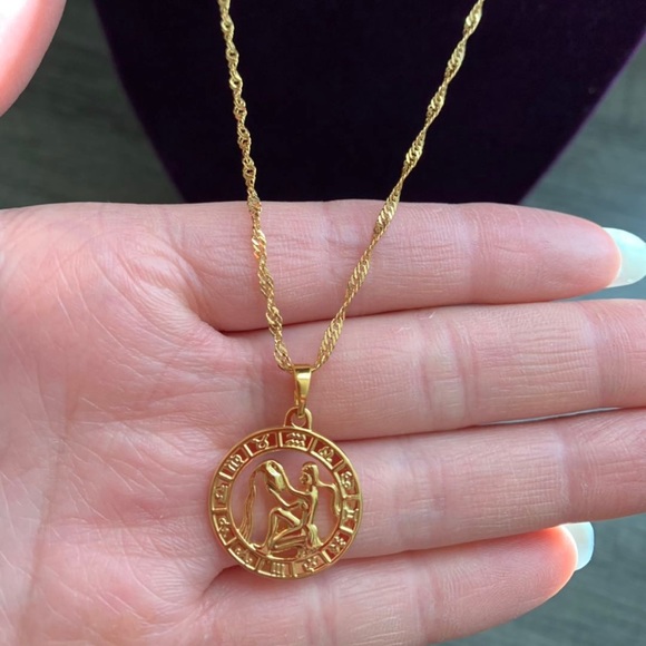 Aquarium Zodiac Sign 18K GF Necklace - Picture 1 of 2